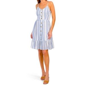 Women’s Striped Lurex Button Up Ruffle Hem Dress